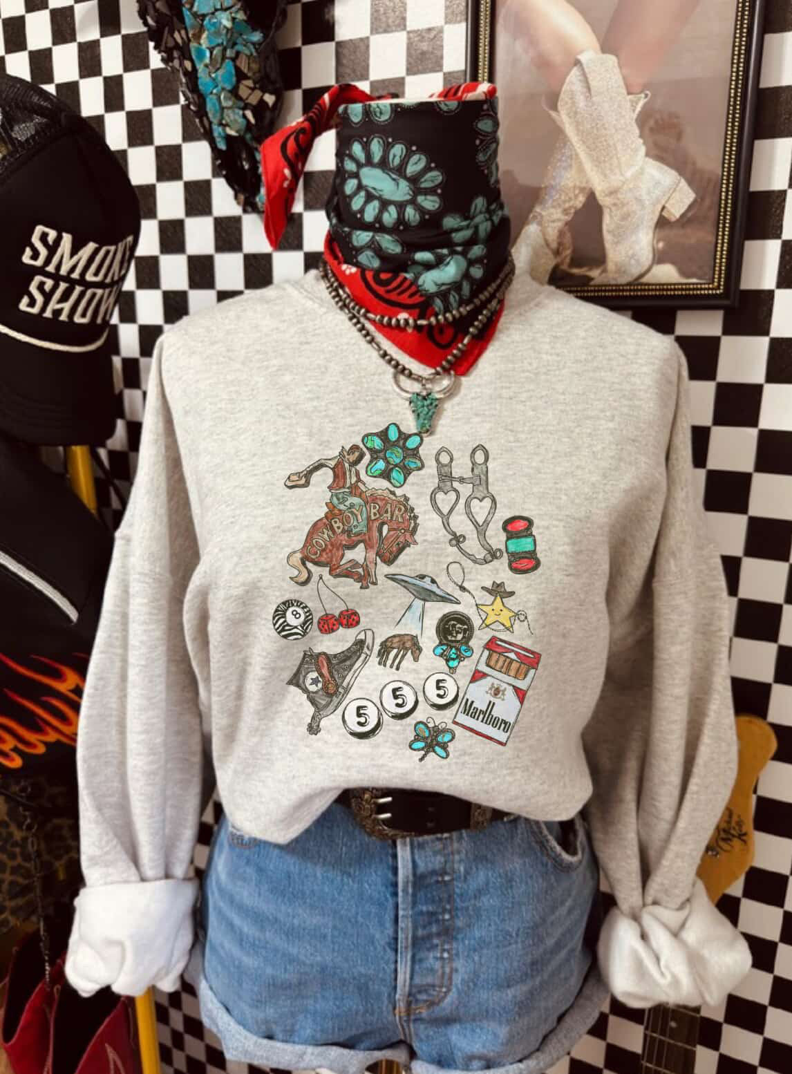 Retro Cowpoke Crew - GREY image 0